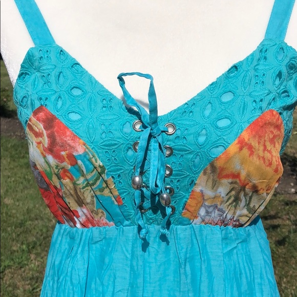 VASNA AQUA SUNDRESS WITH FLORAL PRINT. - Picture 3 of 4